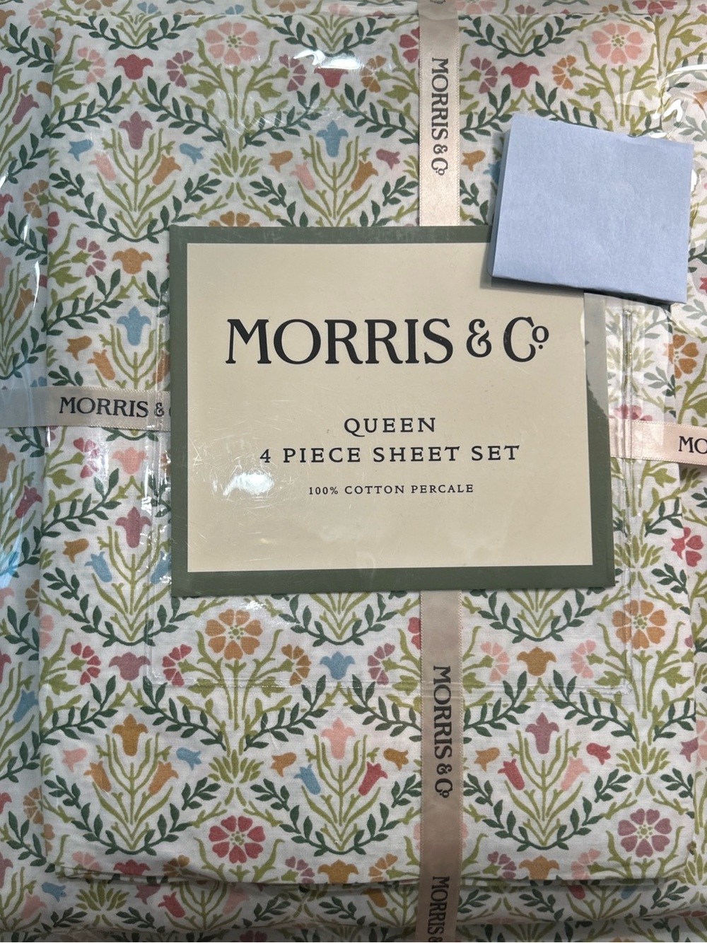 WILLIAM MORRIS & Co Green Pink Floral QUEEN SHEET SET 4 PC